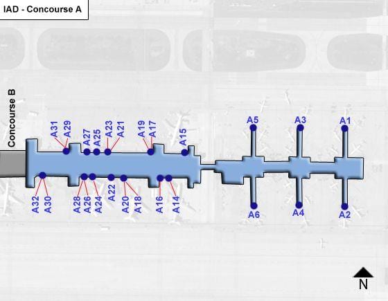 dulles ਹਵਾਈ ਅੱਡੇ concourse ਨਕਸ਼ਾ